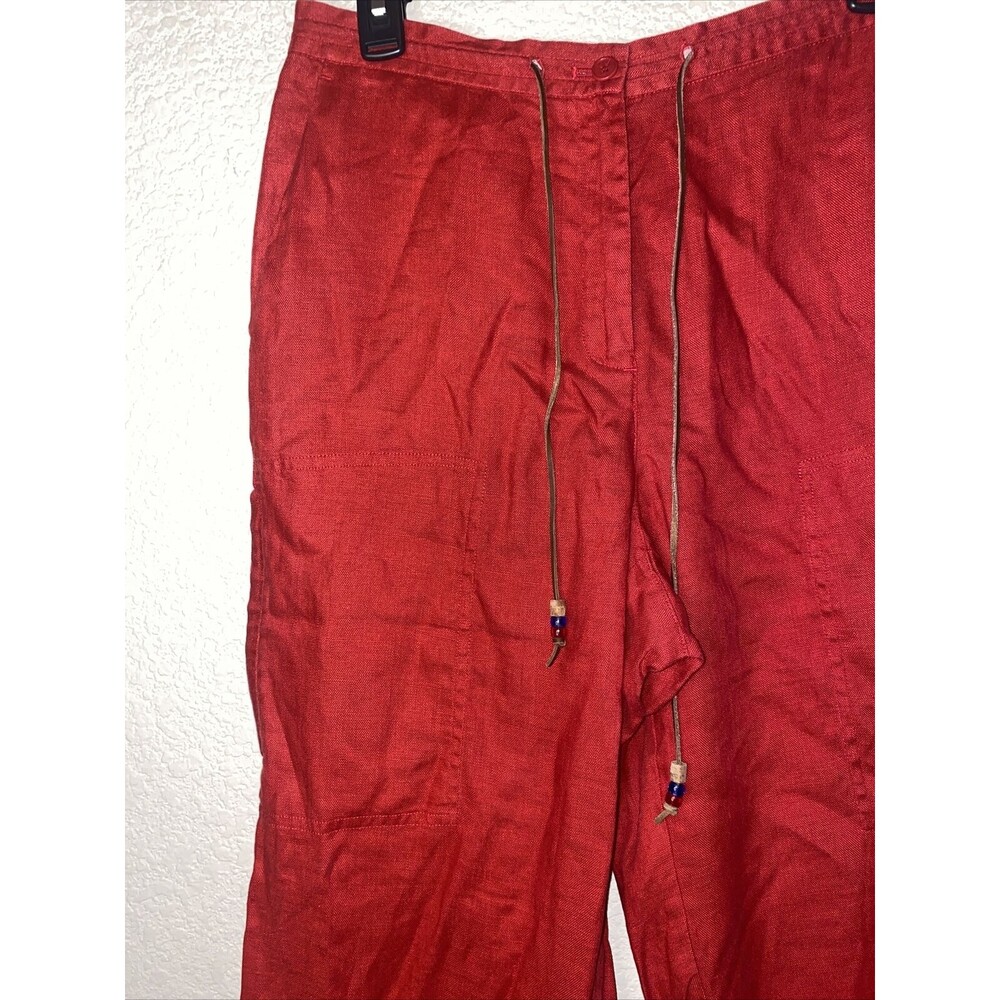 vintage Lauren Ralph linen wide leg Red Capri cargo Pants 10 holiday lagen - Picture 5 of 11
